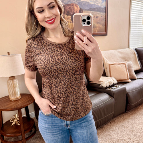 Leopard Print Crewneck Top
