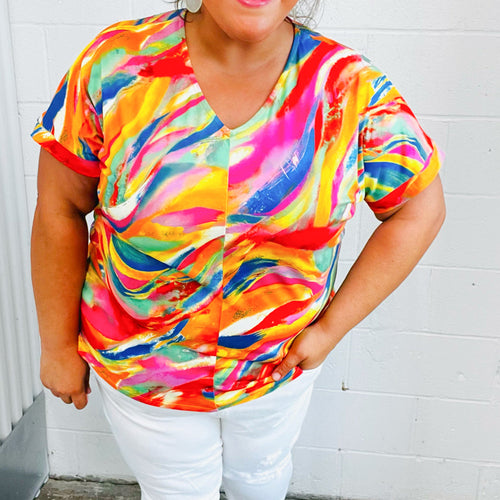 Watercolor Paint Strokes V Neck Top