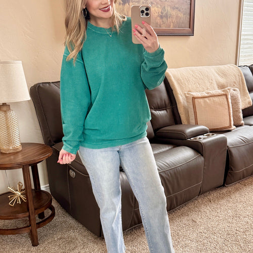 Luxe Corded Crewneck in Teal