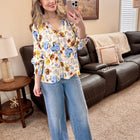 Summer Blue Floral V Neck Blouse