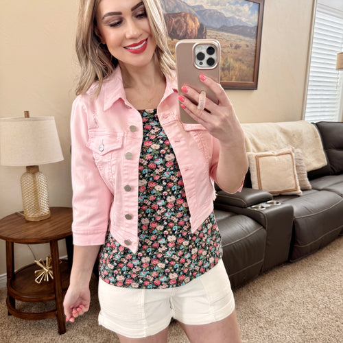 Risen Copped Jean Jacket in Soft Pink