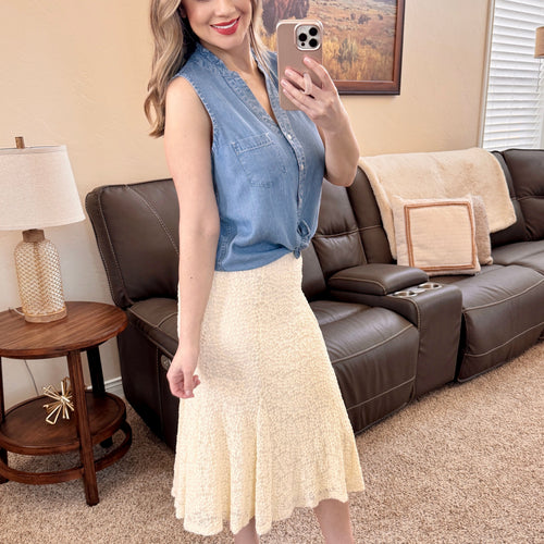 Cream Lace Midi Skirt