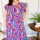 Feel Your Best Purple Abstract Print Smocked Ruffle Sleeve Maxi Dress