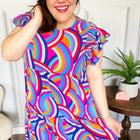 Feel Your Best Purple Abstract Print Smocked Ruffle Sleeve Maxi Dress