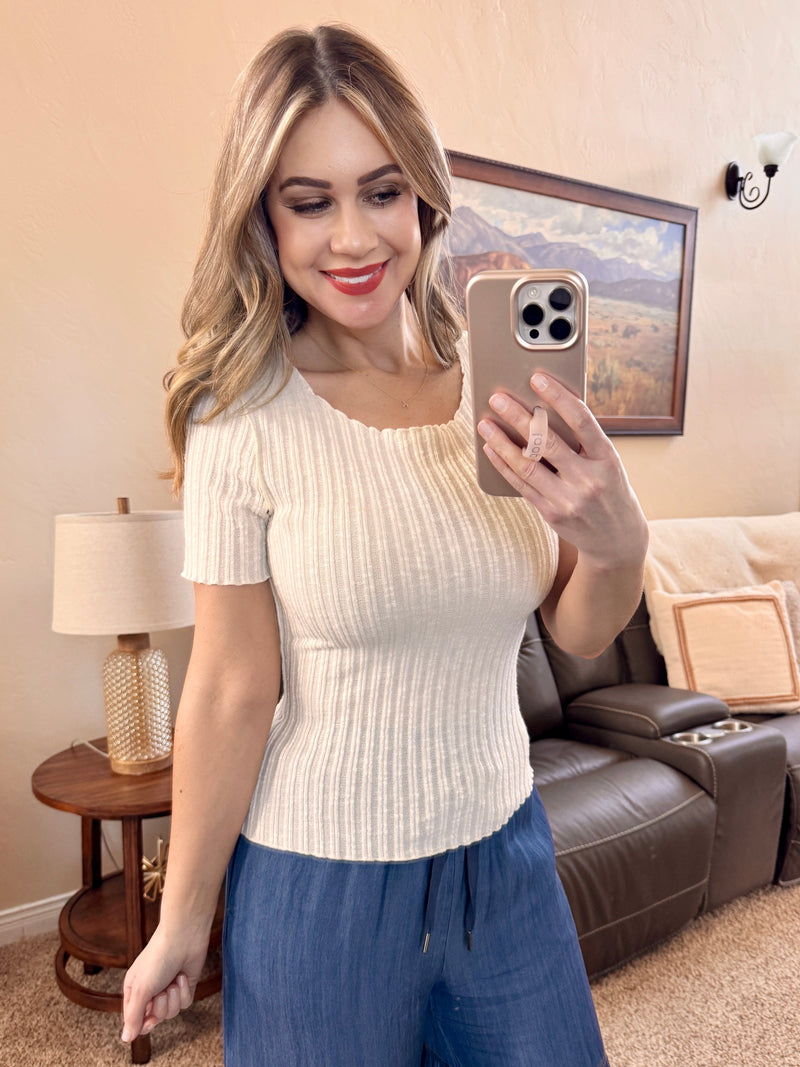 Cream Knit Short Sleeve Top