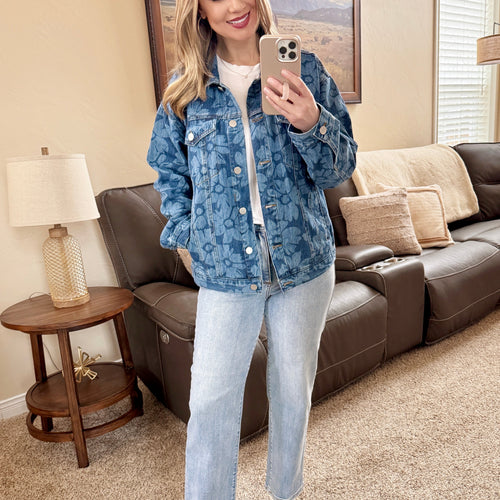 Floral Print Risen Denim Jacket