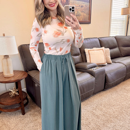 Summer Orange Floral Sheer Top