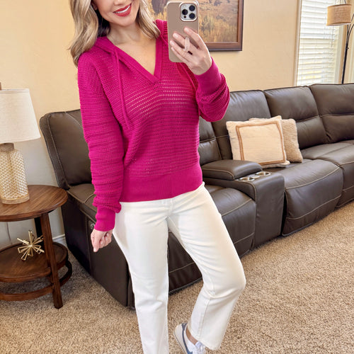 Crochet Knit Hoodie In Magenta