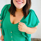 Sea Green Button Ruffle Woven Top