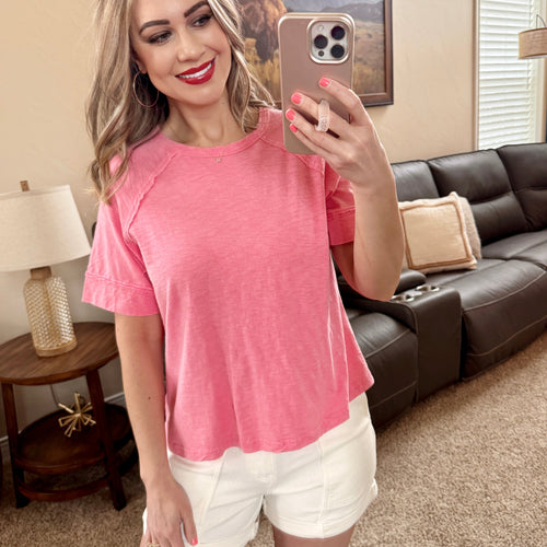 Taffy Pink Cozy Top With Seam Details