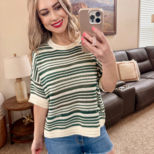 Olive Stripe Oversized Sweater Knit Top
