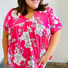 Fuchsia Floral V Neck Dolman Top