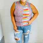 Coral & Denim Stripe Floral Print Tank Top