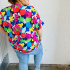 Time For Sun Navy Multicolor Tropical Print V Neck Top