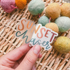 "Sunset Chaser' handlettered clear sticker