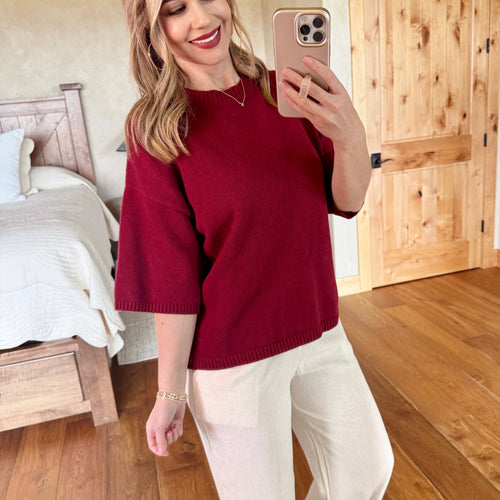 Half Sleeve Sweater In Burgundy