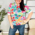 Spring Vibes Multicolor floral Rib Back Bow Tie Detail Top