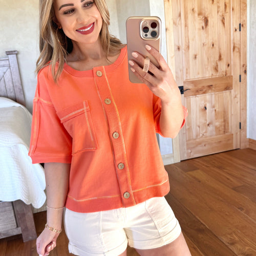 Half Sleeve French Terry Sweatshirt Top In Melon