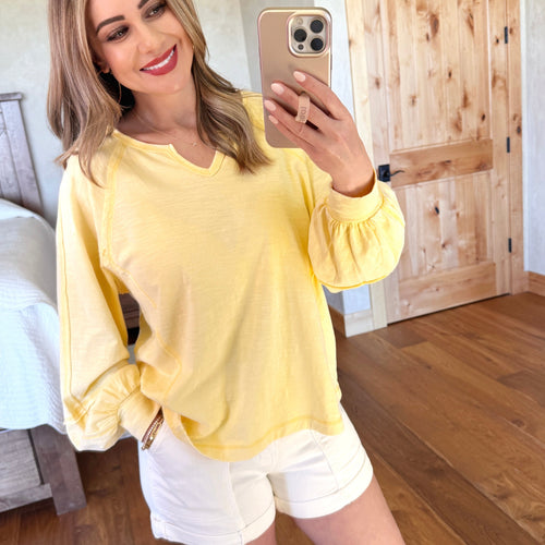 Mineral Wash Yellow Long Sleeve Top