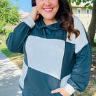 Hunter Green Color Block Outseam Stitch Terry Knit Hoodie