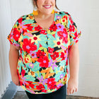 Multicolor Tropical Floral V Neck Drop Shoulder Top