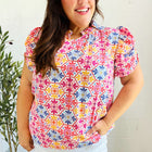 Beautiful You Ivory Floral Lace Frill Notch Neck Puff Sleeve Top