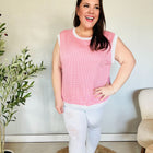 Lock Eyes Pink & Ivory Jacquard Waffle Knit Banded Sleeveless Top