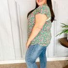 Dreamy Green & Pink Floral Yoke Ruffle Short Sleeve Top