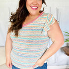 Sunny Days Coral Two Tone Striped Textured Knit V Neck Top