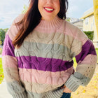 Fall For You Mauve Multicolor Stripe Cable Knit Mock Neck Sweater
