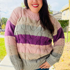 Fall For You Mauve Multicolor Stripe Cable Knit Mock Neck Sweater