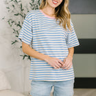 I Think I'm in Love Round Neck Loose Tee in Blue and Pink