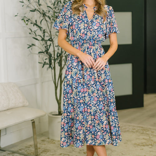 I Wanna Talk Notch Neck Midi Dress