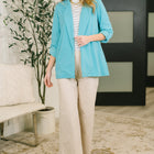 I'm Really That Gal Open Front Blazer in Aqua
