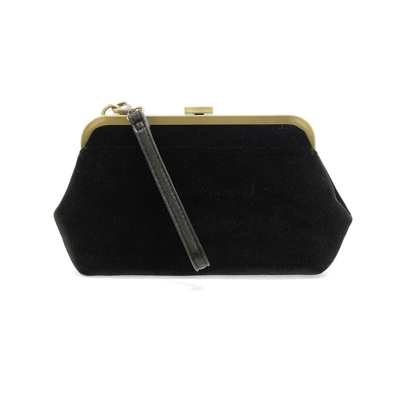 Joy Susan Velvet Vivie Frame Lock Convertible Crossbody/Wristlet in Black