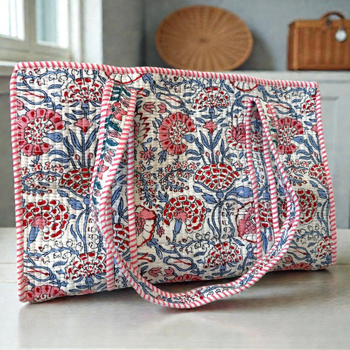 SC - Millie Blue and Pink Floral Tote Bag