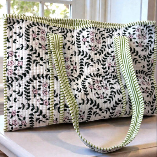 SC - Camila Green Leaf Floral Tote Bag