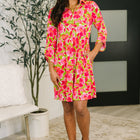 Inspire Collared Dress in Pink Blossom