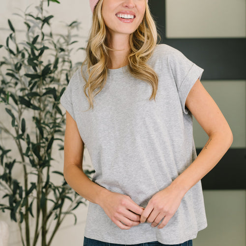 It Starts Here Basic Rolled Sleeve Tee in H Grey