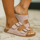 Jete Nubuck Double Buckle Slides in Blush