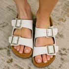 Jete Double Buckle Slides in White