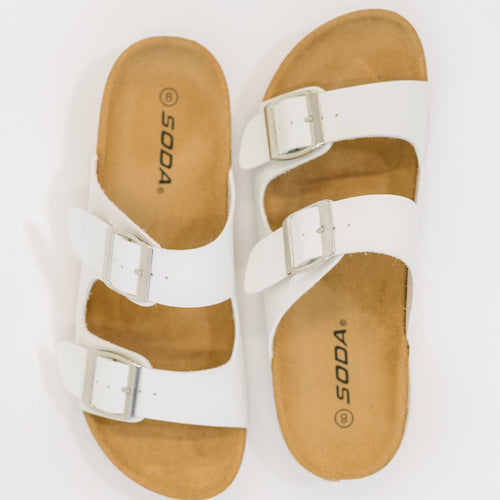 Jete Double Buckle Slides in White