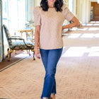 Kelsi Jacquard Puff Sleeve Top In Tan