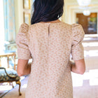 Kelsi Jacquard Puff Sleeve Top In Tan