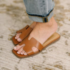 Knit Square Toe Slide on Sandal in Cognac