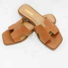 Knit Square Toe Slide on Sandal in Cognac