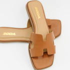 Knit Square Toe Slide on Sandal in Cognac