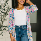 Lizzy Cardigan in Teal and Pink Floral Abstract