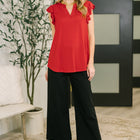 Lizzy Flutter Sleeve V-Neck Blouse in Red