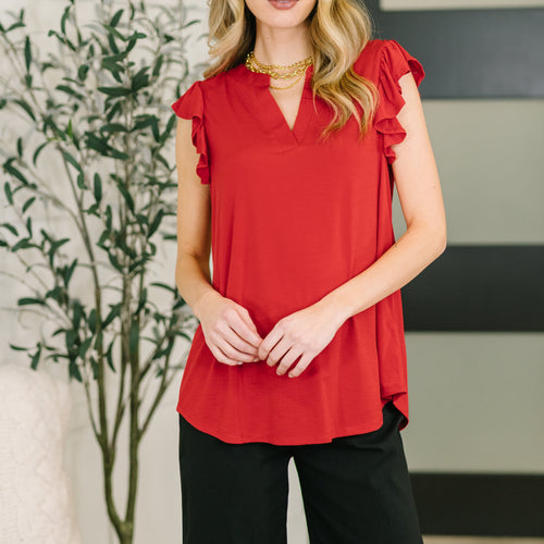 Lizzy Flutter Sleeve V-Neck Blouse in Red
